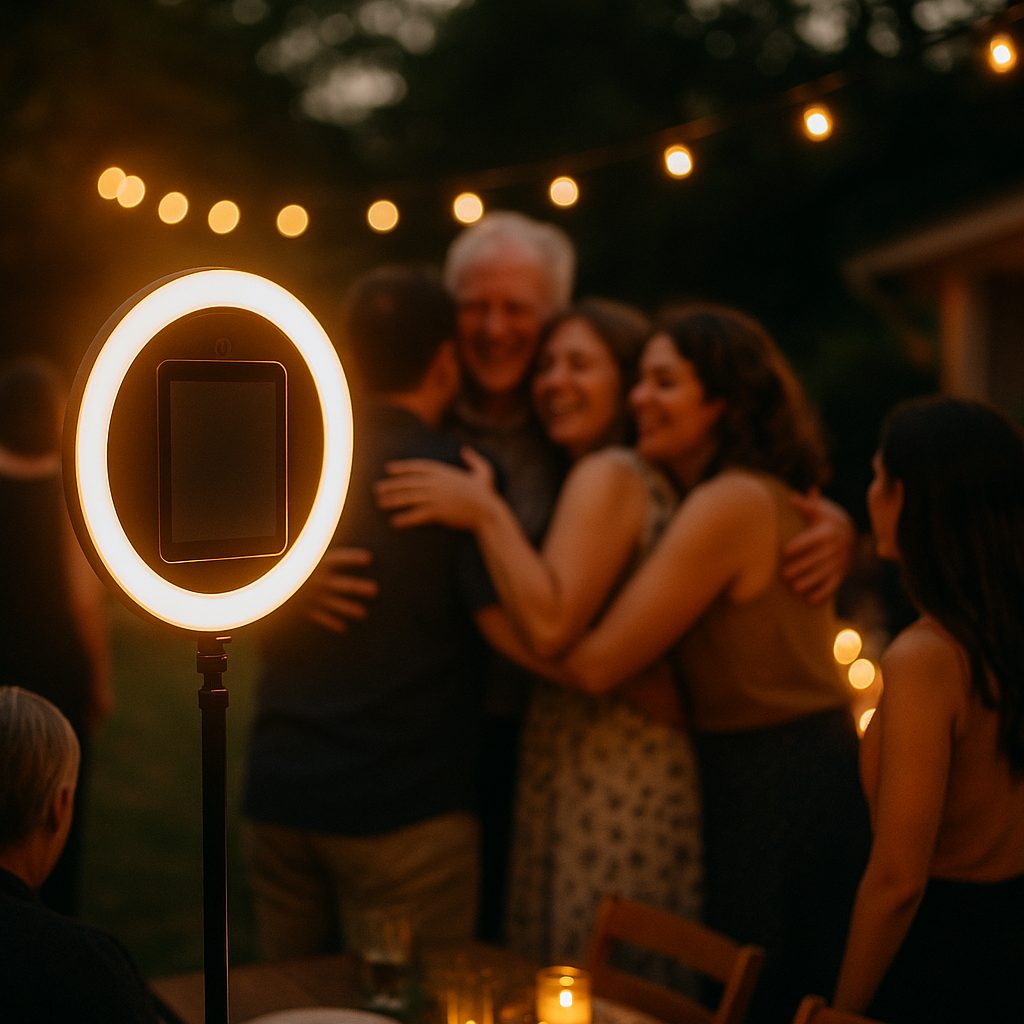 Ring-light booth at an outdoor evening celebration