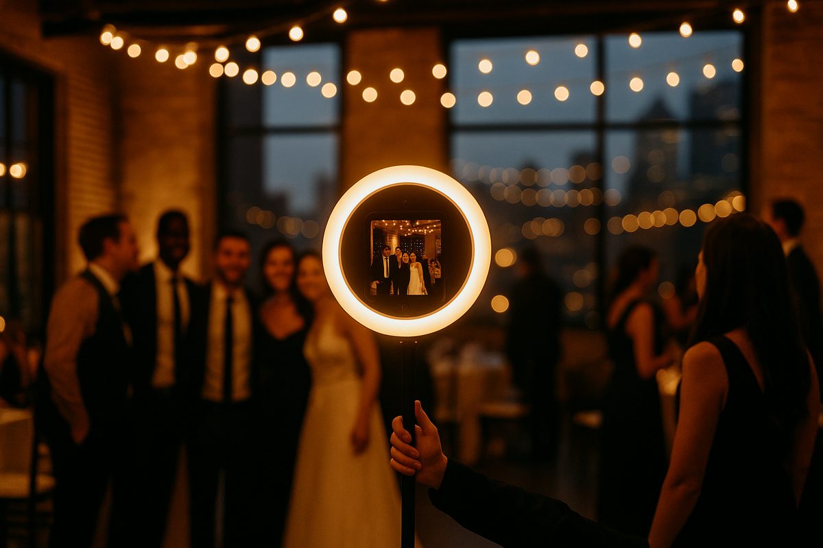 Ring-light booth at a Chicago loft wedding